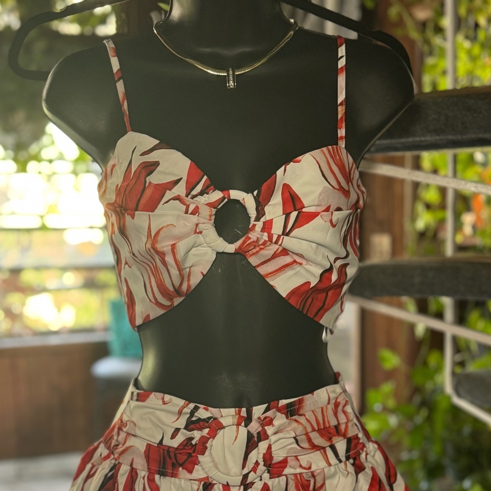Floral Red and White Women's Pants Set